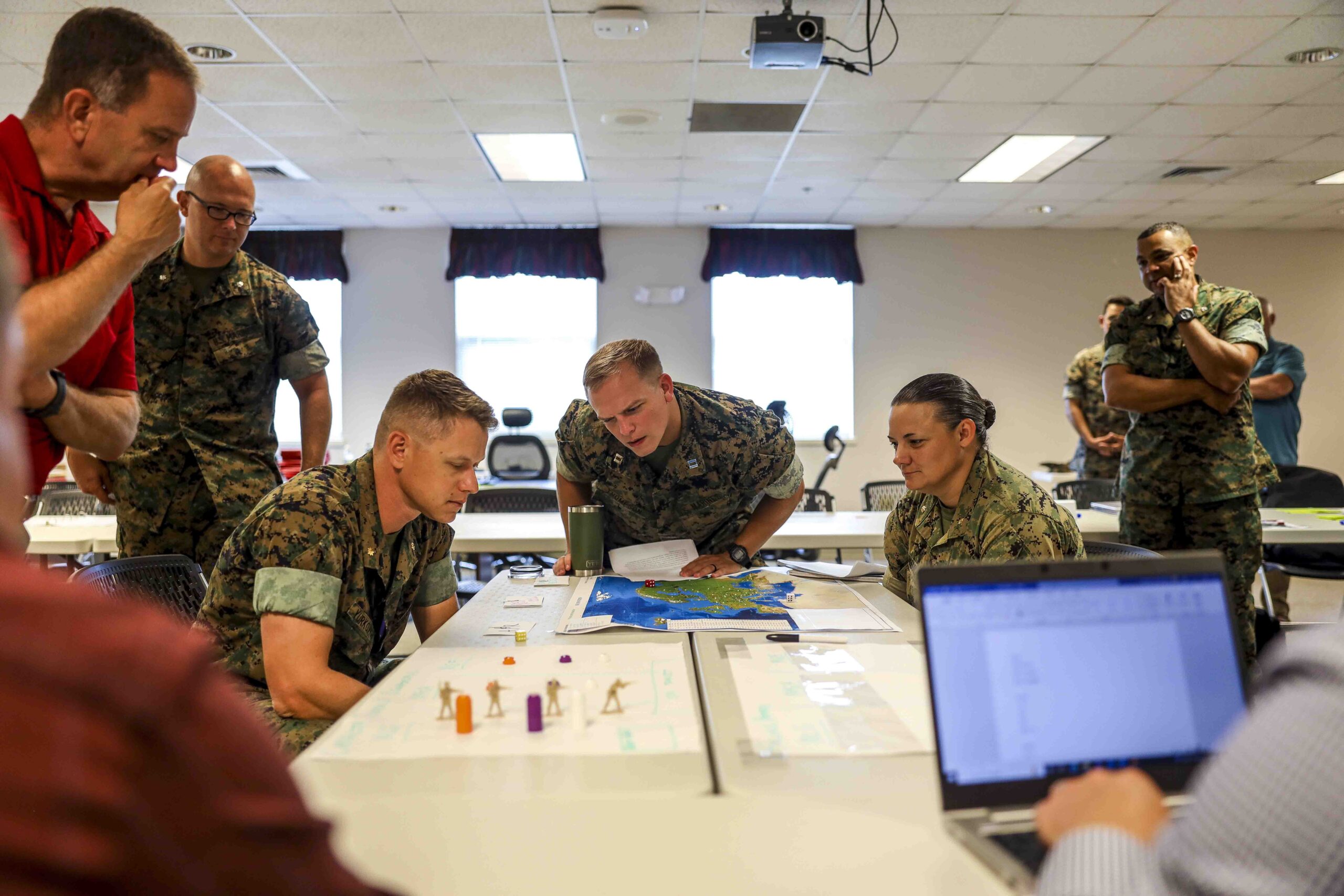 Marines attend a basic analytic wargaming course at Marine Corps Base Camp Lejeune, N.C., July 22, 2022.