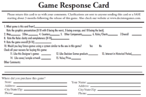 Game response card